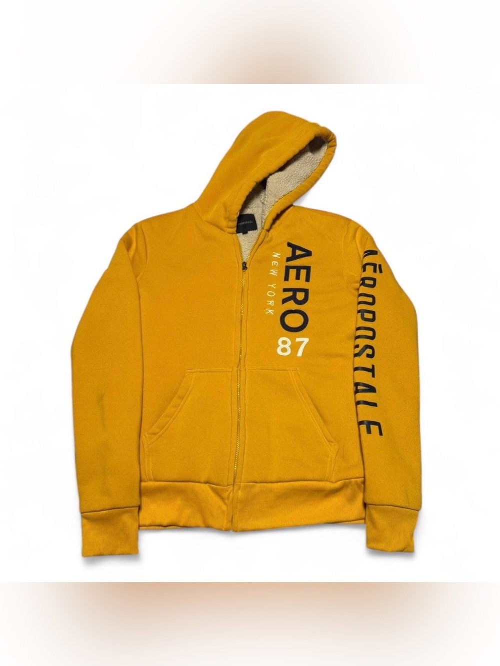 aeropostale yellow sherpa-lined zip up jacket - M